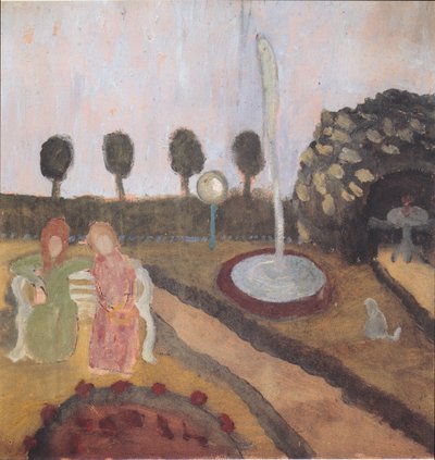 Zwei Frauen im Garten mit Springbrunnen von Paula Modersohn Becker